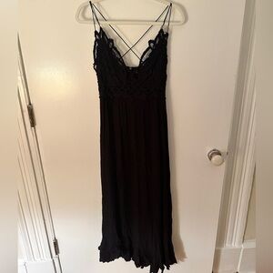 Free People Black Flowy Crochet Top Ankle Length Dress